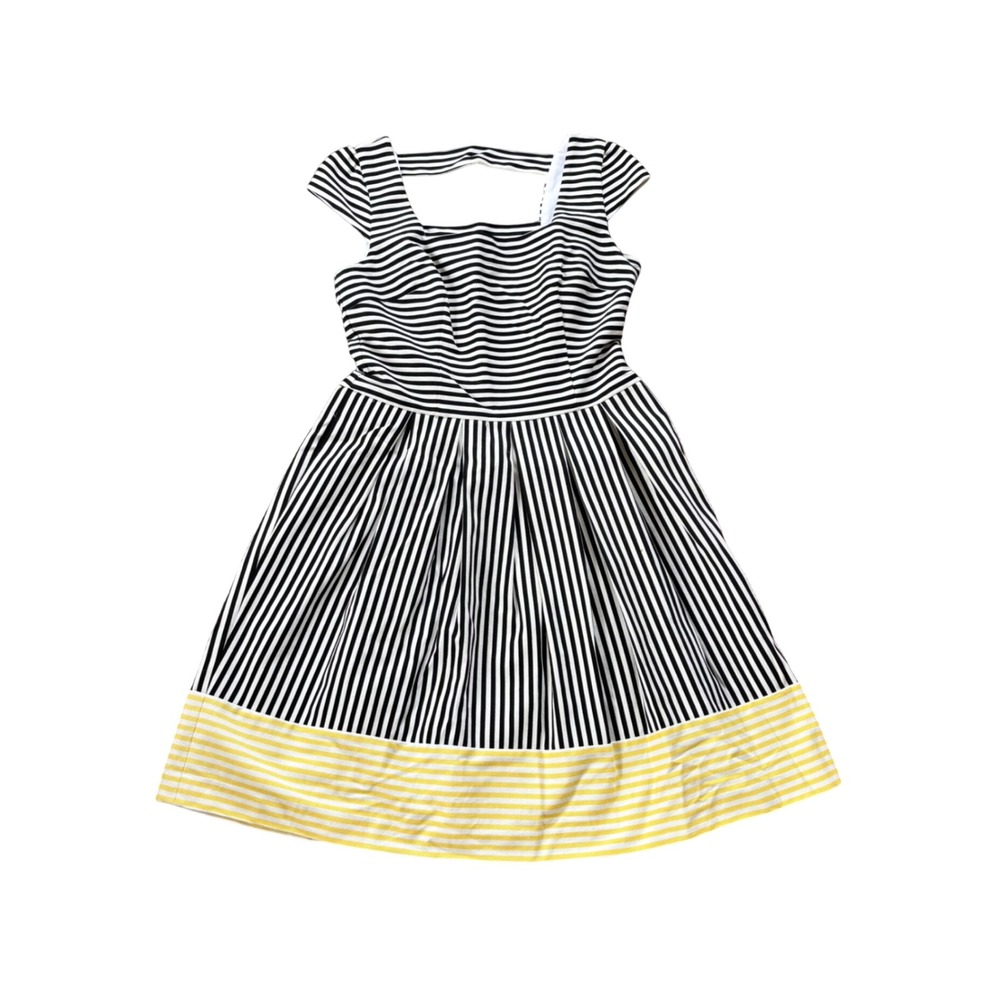 Ivy & Blu Dress Size 6 Black White Stripe Yellow Fit Flare Mod Retro Nautical